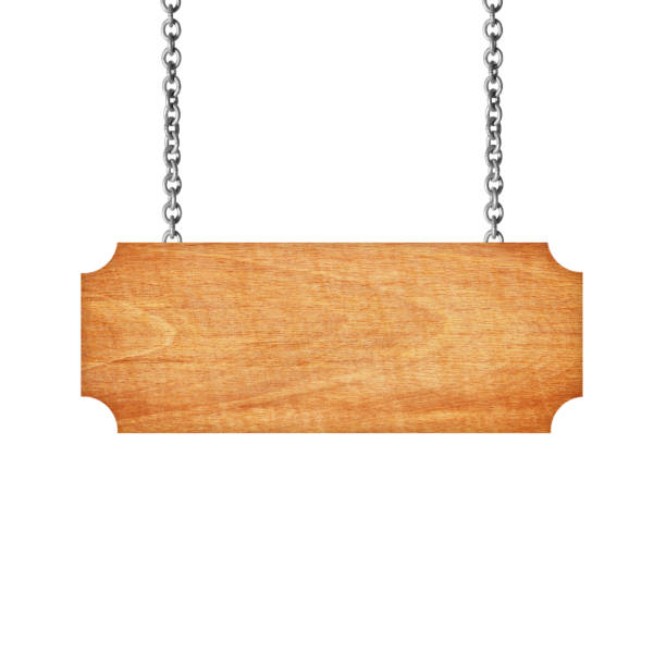istock Wooden sign hanging on a chain isolated on white  background 978696878