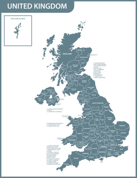 ilustrações, clipart, desenhos animados e ícones de o mapa detalhado de portugal com as regiões ou estados. real atual uk relevante, divisão administrativa de grã-bretanha. - uk map regions england