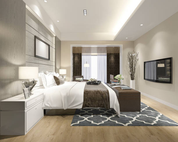 istock 3d rendering luxury modern bedroom suite in hotel 978715568