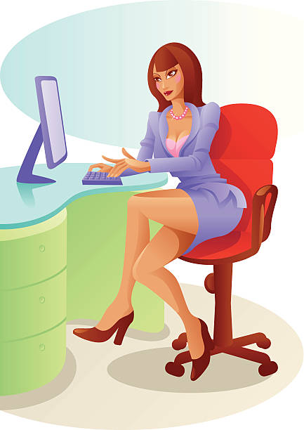 woman at work vector art illustration