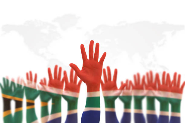 South Africa national flag on leader's palms  (clipping path) isolated on white background for human rights, leadership, reconciliation concept South Africa national flag on leader's palms  (clipping path) isolated on white background for human rights, leadership, reconciliation concept south africa youth day stock pictures, royalty-free photos & images
