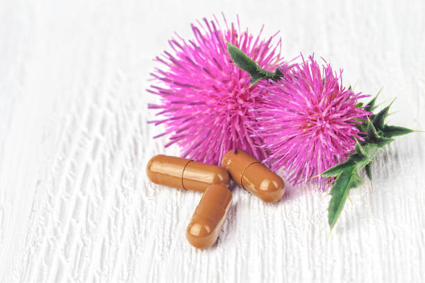 밀크시슬 - pill purple capsule vitamin pill 뉴스 사진 이미지