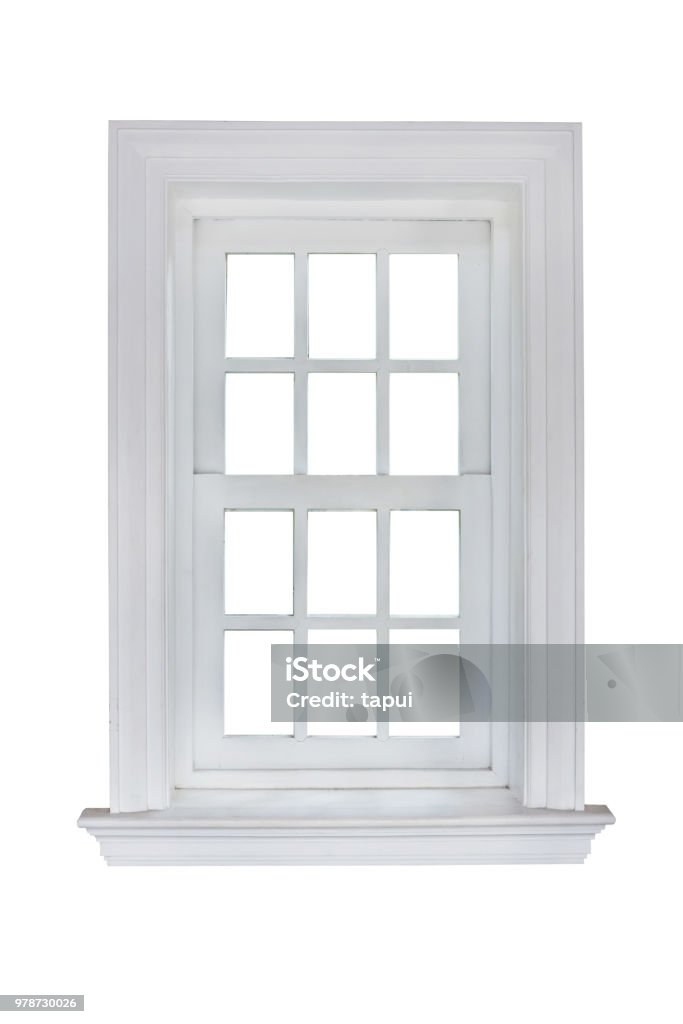 white window frame isolated on white background with clipping path. Window Frame Stock Photo