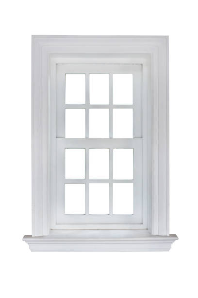 white window frame isolated on white background with clipping path. stock photo