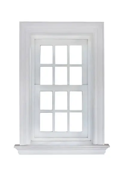 Photo of white window frame isolated on white background with clipping path.