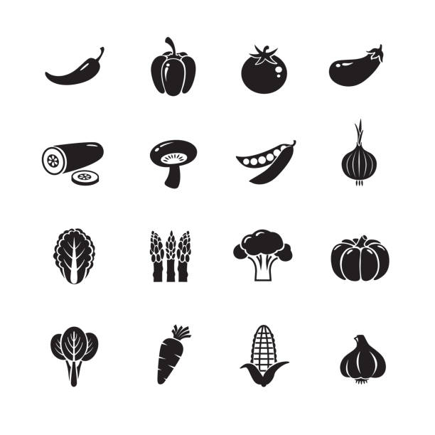 gemüse-icons - symbol food salad icon set stock-grafiken, -clipart, -cartoons und -symbole