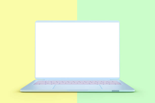 istock Laptop blue color with blank screen isolated mock up and clipping path 978751086
