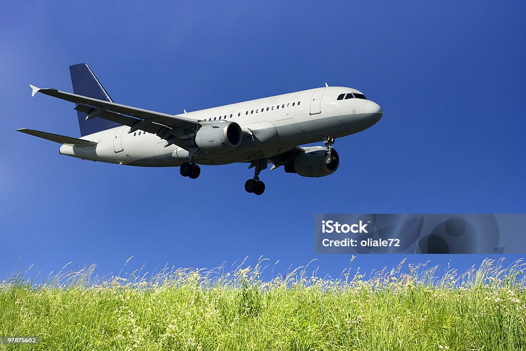 Flugzeug fliegen in den blauen Himmel und grüne Gras - Lizenzfrei Abenteuer Stock-Foto