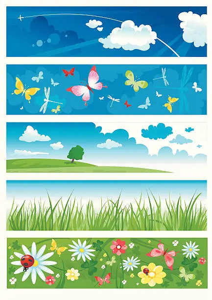 Vector illustration of Five banners of  summertime