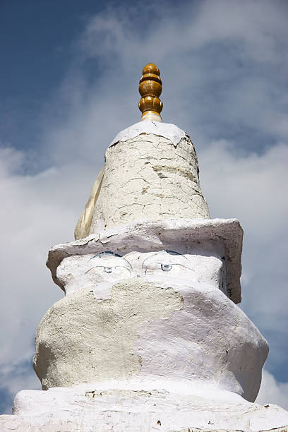 Old tibetan stupa with Buddha Eyes, Nepal stock photo