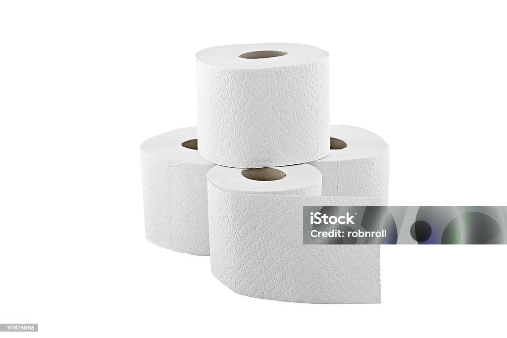 Vier Rollen Toilettenpapier, isoliert auf weiss - Lizenzfrei Farbbild Stock-Foto