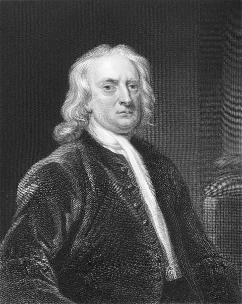 Black and white painting of sir Isaac Newton Isaac Newton (1643-1727) on engraving from the 1800s. One of the most influential scientists in history. Engraved by E.Scriven and published in London by Charles Knight, Pall Mall East. astronomer photos stock illustrations