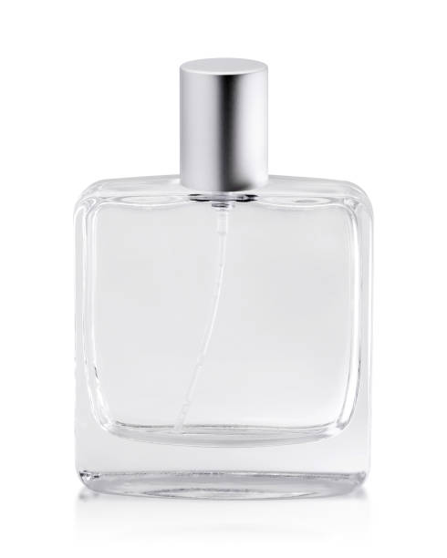 frasco de perfume vazio isolado no fundo branco. recipiente de perfume com tubo. (objeto de caminho de recorte) - product shot - fotografias e filmes do acervo