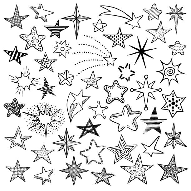 ilustrações de stock, clip art, desenhos animados e ícones de hand drawn cute doodle stars and comets icons collection. kids style sketches. vector illustration - asterisk