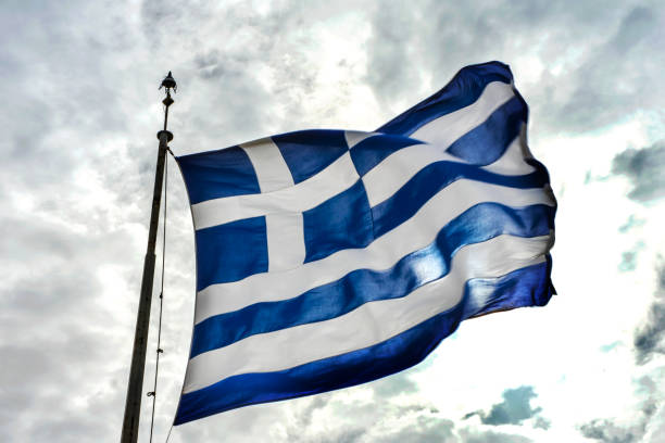 istock Blue White Greek Flag Sun Summit Acropolis Athens Greece 978793842