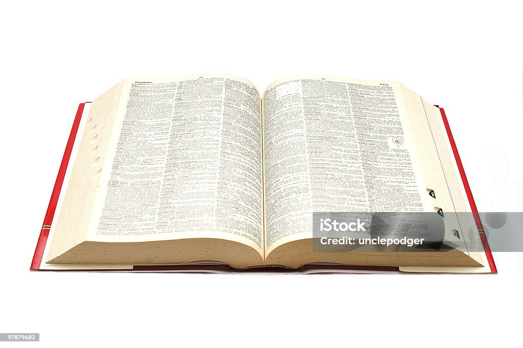Aprire il dizionario su sfondo bianco - Foto stock royalty-free di Dizionario