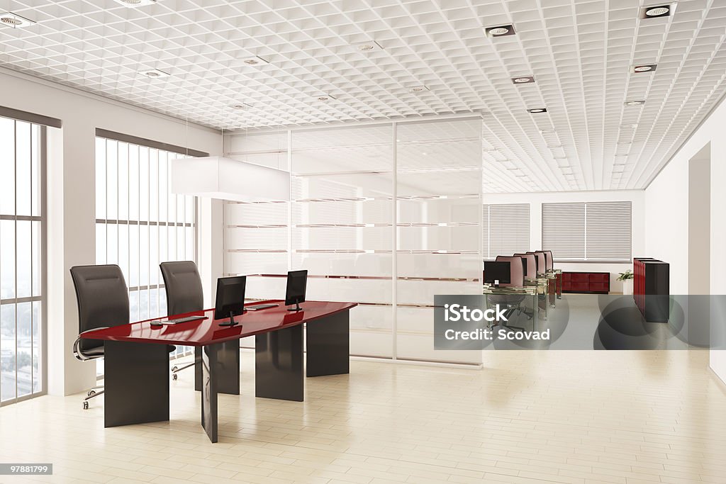Modern office with computers interior 3d  Armchair Stock Photo