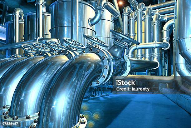 Big Pipeline In The Abstract Refinery Stock Photo - Download Image Now - Industry, Pipe - Tube, Chemical Plant