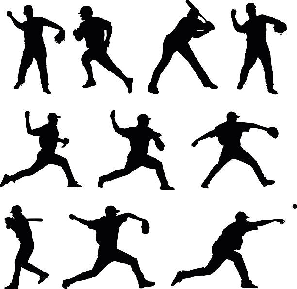 ilustraciones, imágenes clip art, dibujos animados e iconos de stock de béisbol es diversión - baseball silhouette pitcher playing