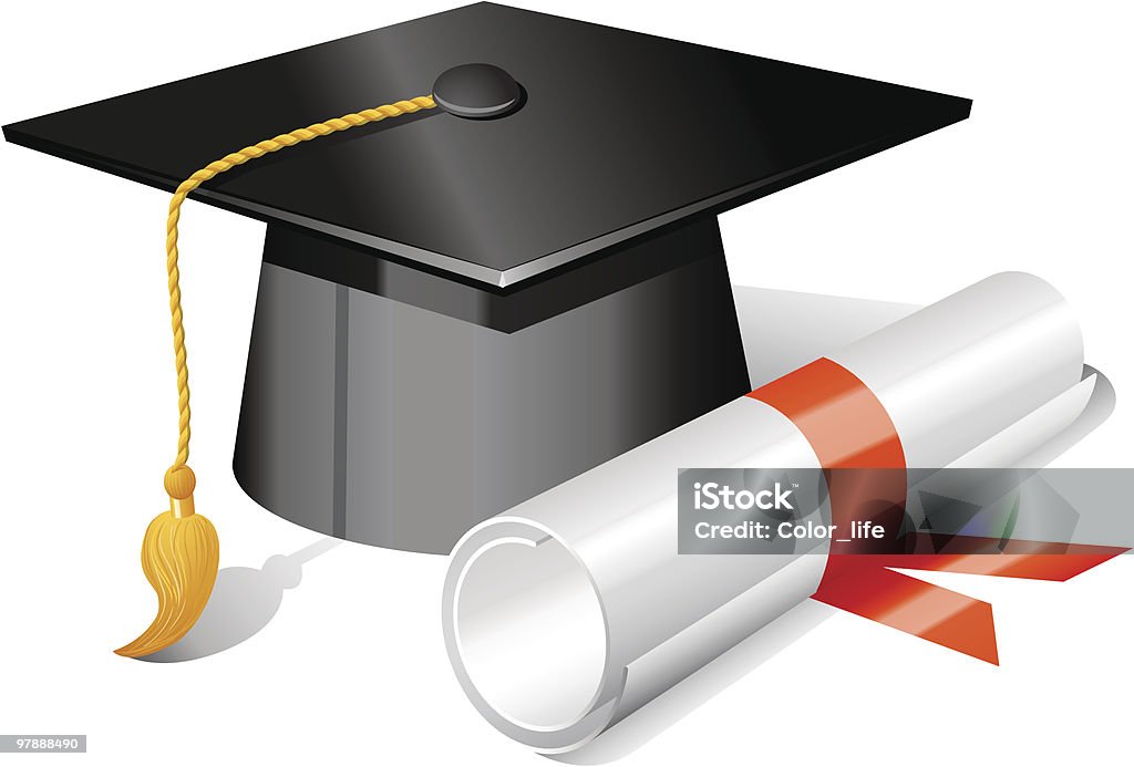 Graduation cap and diploma.  Achievement stock vector