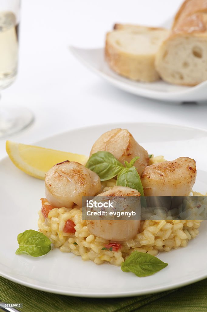 Scallops Risotto  Saffron Rice Stock Photo