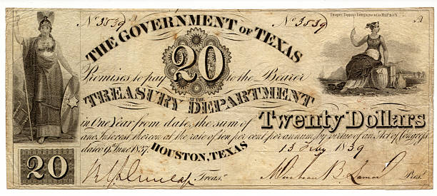 $20 The Government of Texas 1839 stock photo