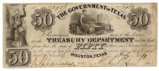 $50 The Government of Texas 1839 stock photo