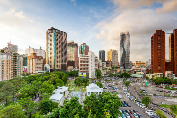 Taichung skyline at sunset stock photo