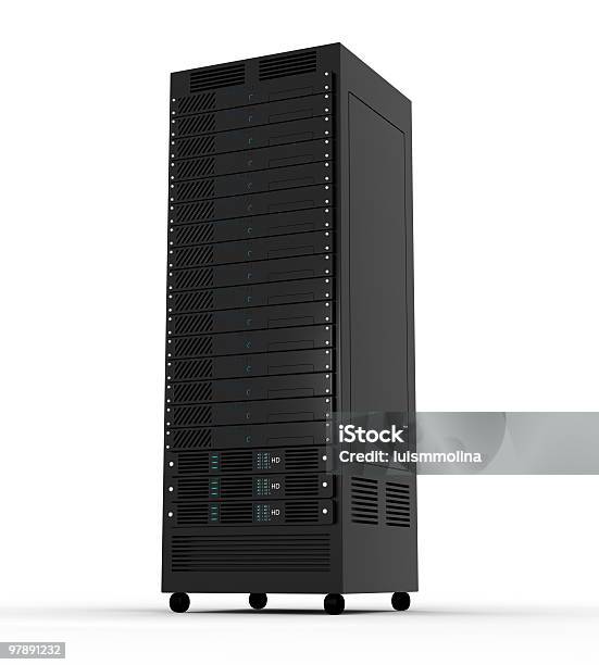 Black Box Shaped Server On Caster Wheels Stock Photo - Download Image Now - Network Server, White Background, Rack