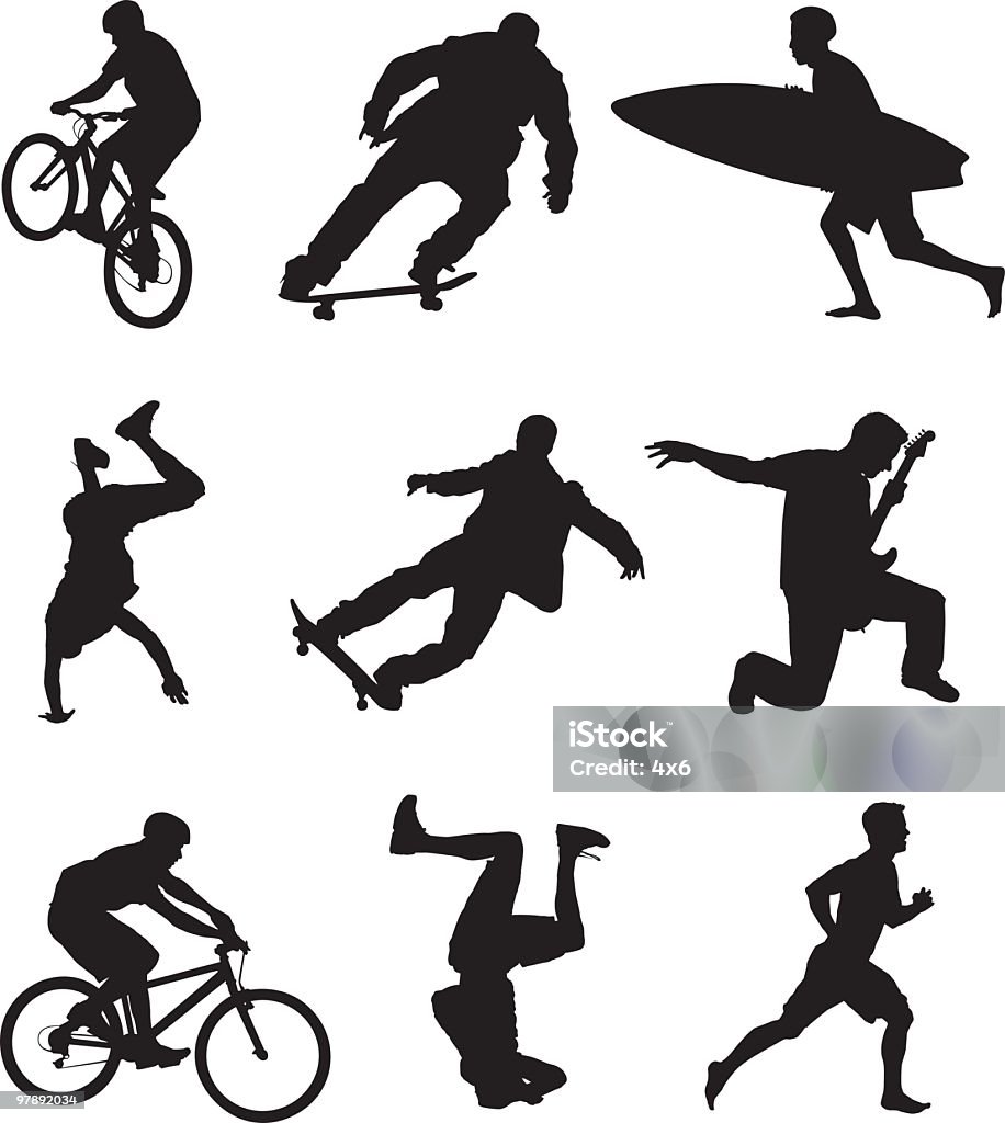 Assorted Active People  In Silhouette stock vector