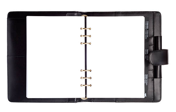 黒色用紙、ノート型スタイル - leather folder ストックフォトと画像