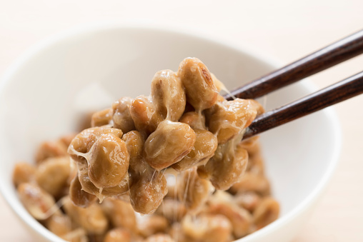 Natto is a traditional Japanese food produced by soybeans.