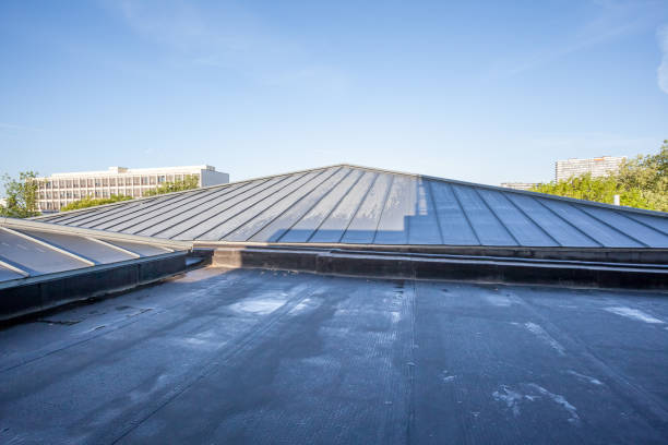 un toit plat sur un haut bâtiment - horizontal photos et images de collection