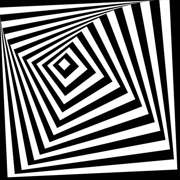 성장 하는 사각형의 나선형 패턴입니다. - illusion spiral black white stock illustrations