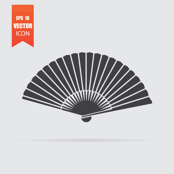 illustrazioni stock, clip art, cartoni animati e icone di tendenza di icona del ventilatore in stile piatto isolata su sfondo grigio. - ventaglio