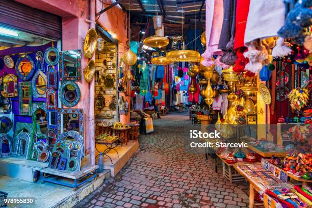 Typical Souk Market In The Medina Of Marrakech Morocco Stock Photo - Download Image Now