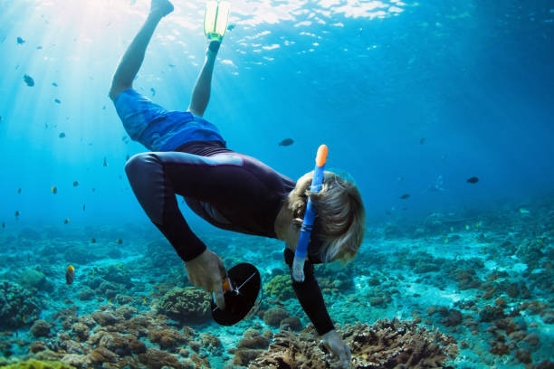 istock Young man in snorkelling mask dive underwater 978961832