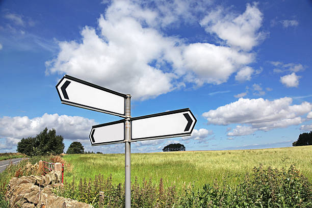 em branco sinal de estrada de país - directional sign road sign blank arrow sign imagens e fotografias de stock