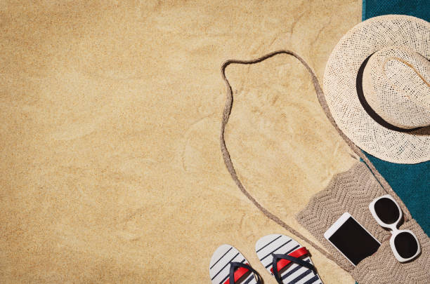 istock Top view towel on sandy beach. Background with copy space 978978946