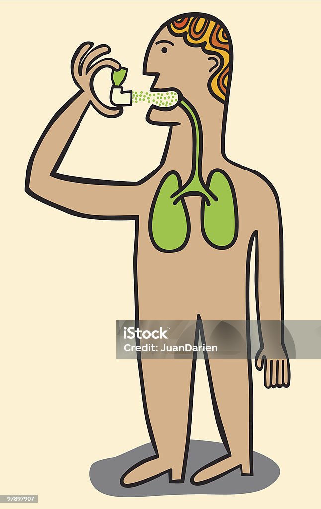 Homme est appliqué en spray médecine - clipart vectoriel de Allergie libre de droits