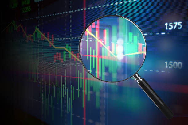 istock Magnifying Glass on financial graph background. 3d illustration 978988668