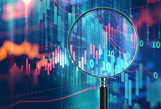 istock Magnifying Glass on financial graph background. 3d illustration 978989464