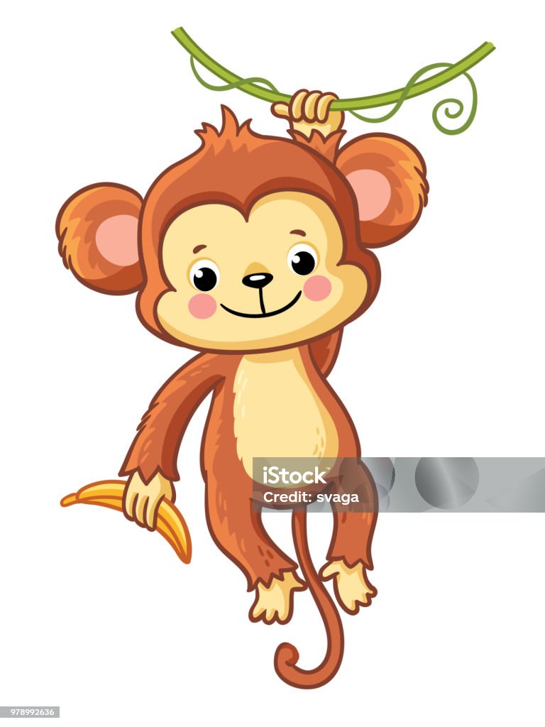La scimmia è appesa a un ramo. - arte vettoriale royalty-free di Scimmia