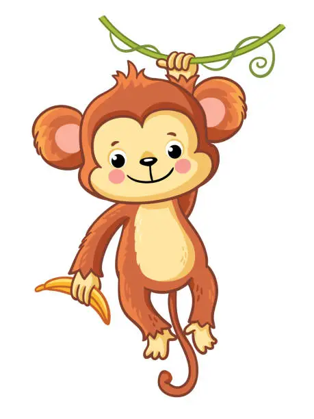 Vector illustration of The monkey hangs on a branch.