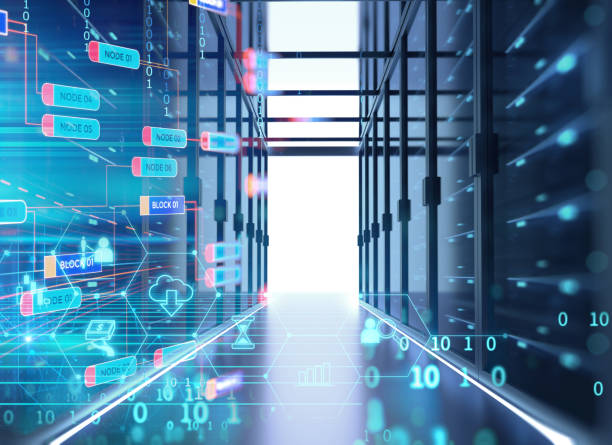 istock Corridor of  server room with server racks in datacenter. 3d illustration 978993390