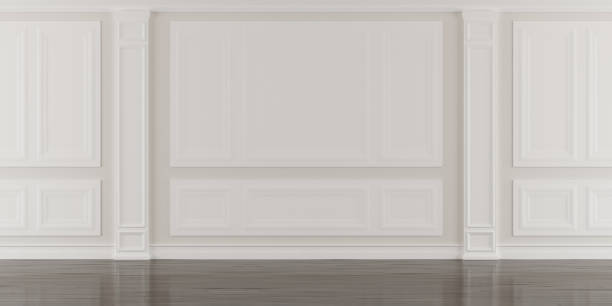 istock Perspective of white empty room and dark laminate floor,classic interior style.blank space architecture.3d rendering 978996436
