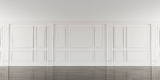 istock Perspective of white empty room and dark laminate floor,classic interior style.blank space architecture.3d rendering 978996444