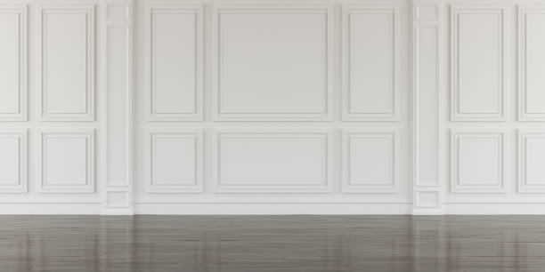 istock Perspective of white empty room and dark laminate floor,classic interior style.blank space architecture.3d rendering 978996454