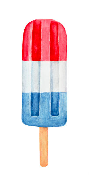 Red, white and blue patriotic popsicle on wooden stick. Hand drawn water color painting on white, isolated clip art element for design. Memorial Day, Flag Day, 4th of July, Labor Day sweet decoration. patriotism illustrations stock illustrations