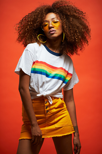 Beautiful young woman with afro hair in summer themes.
Made in Barcelona with model from Venezuela.